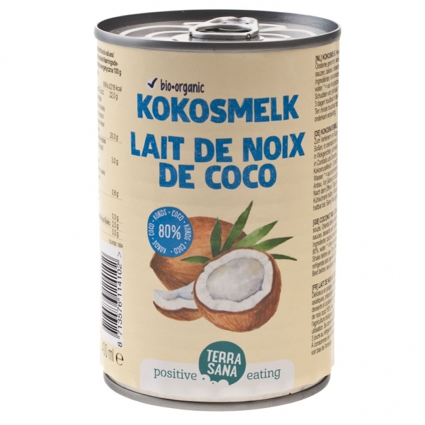 COCONUT MILK - NAPÓJ KOKOSOWY BEZ GUMY GUAR W PUSZCE (22% TŁUSZCZU) BIO 400 ml - TERRASANA