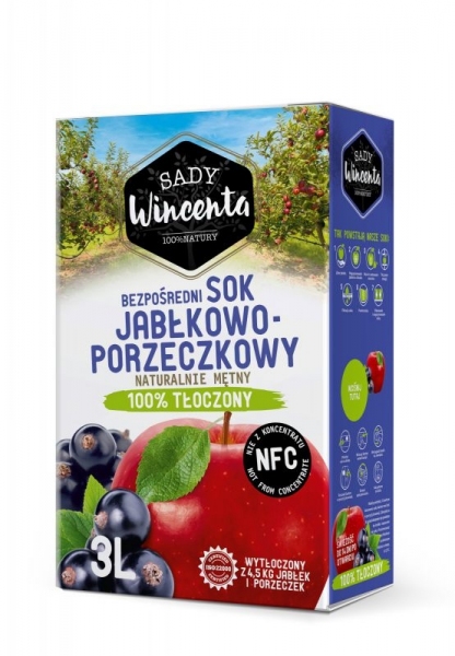 SOK JABŁKOWO - PORZECZKOWY 3l SADY WINCENTA