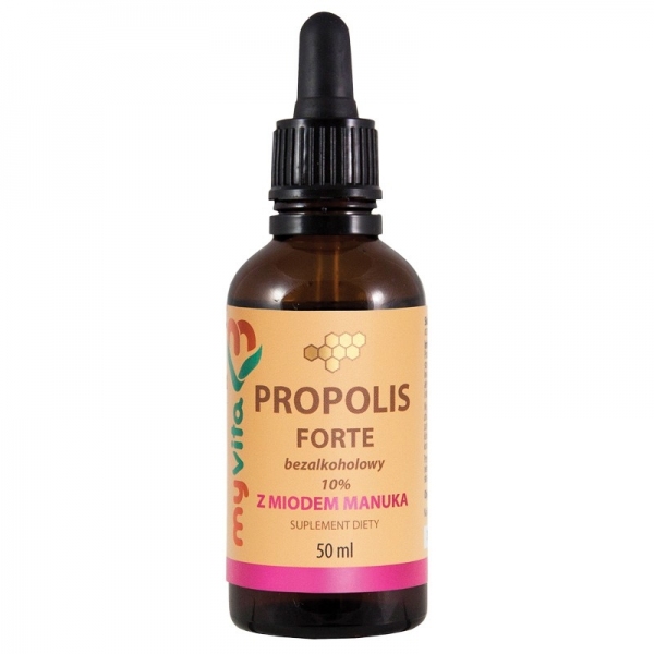 BEZALKOHOLOWY PROPOLIS 10% Z MIODEM MANUKA KROPLE 50ml - MYVITA